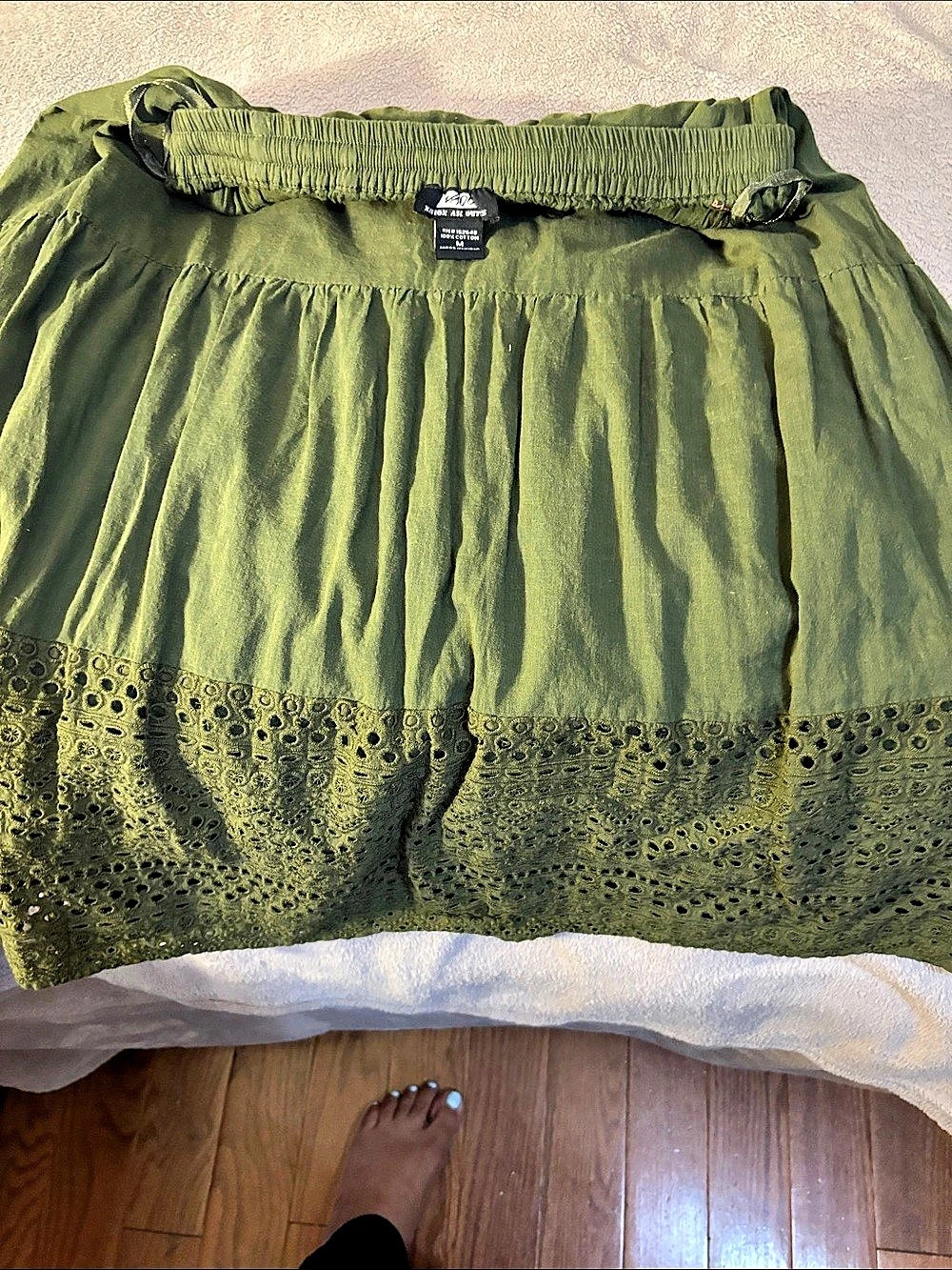 Napo Olive Green Eyelet Cotton Skirt Size M - Picture 3 of 4